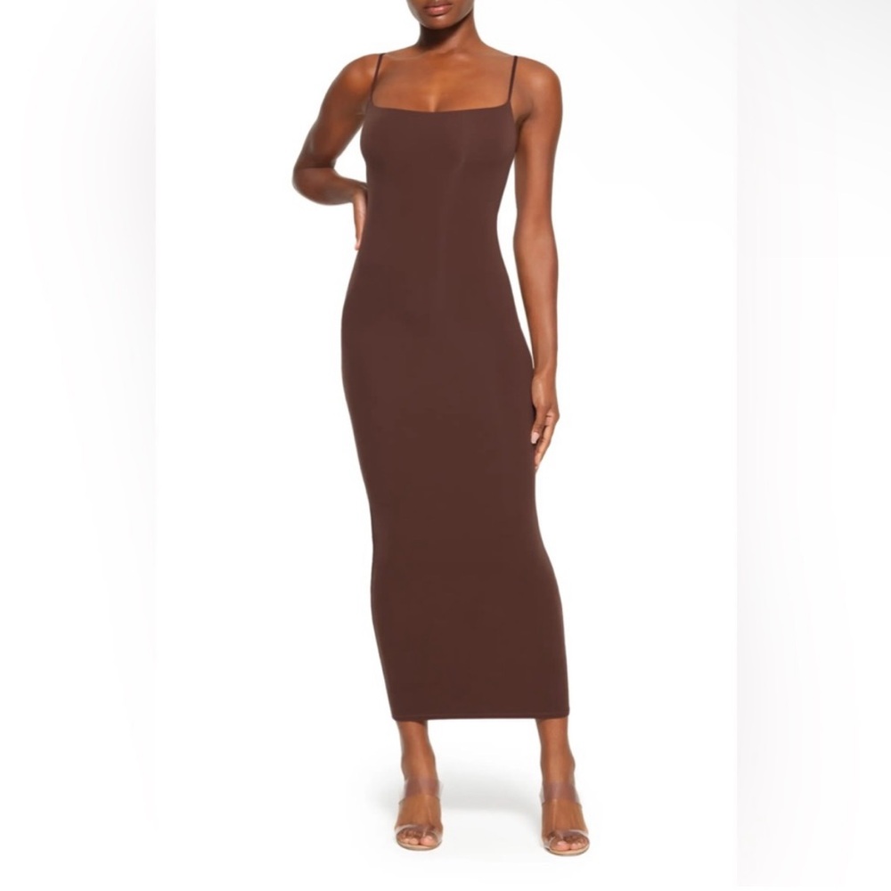 Skims Fits Everybody Long Slip Dress Cocoa NWT